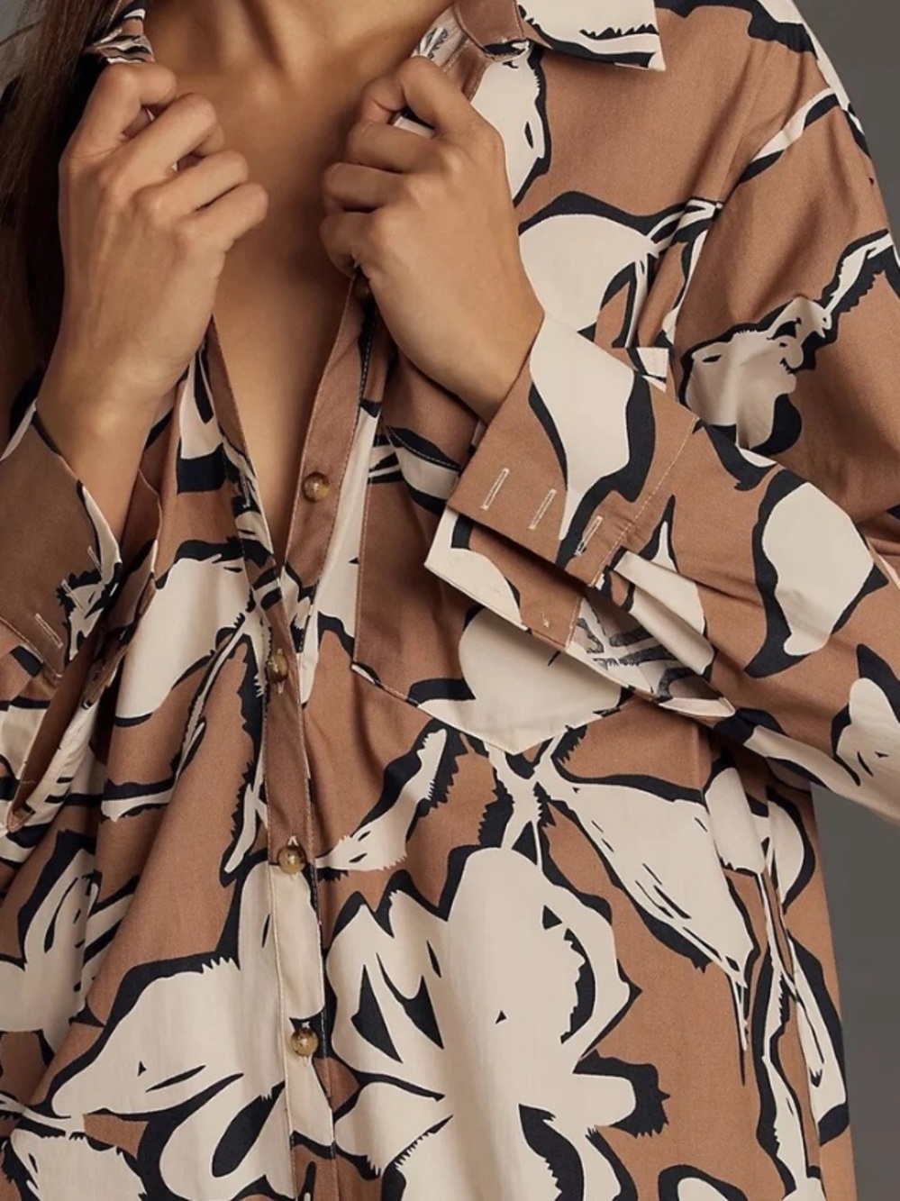 Anthropologie Maeve Brown, Cream & Black Floral Button-Up dress! M - Picture 3 of 6